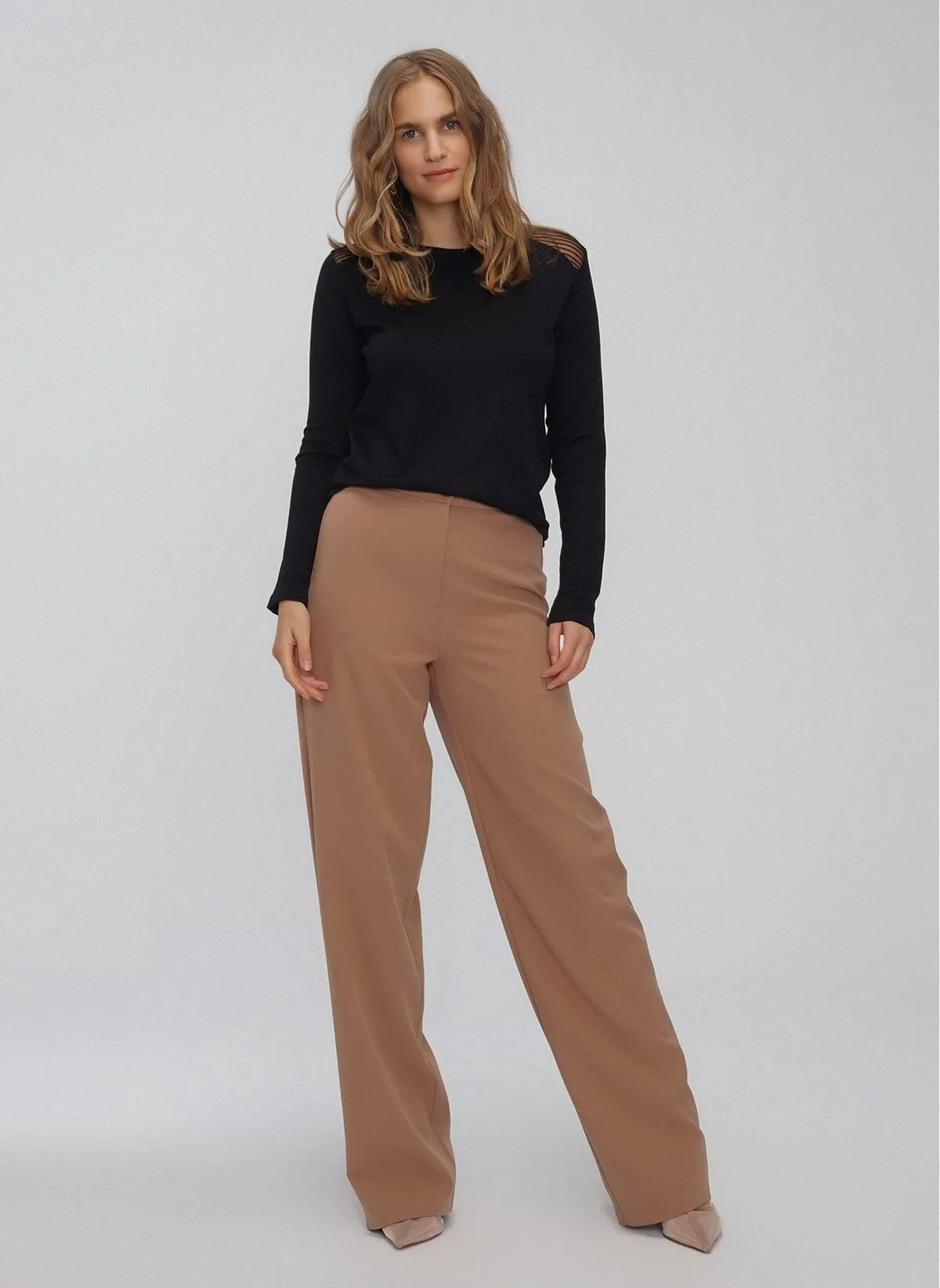 13757 Beige Wide Leg Pants
