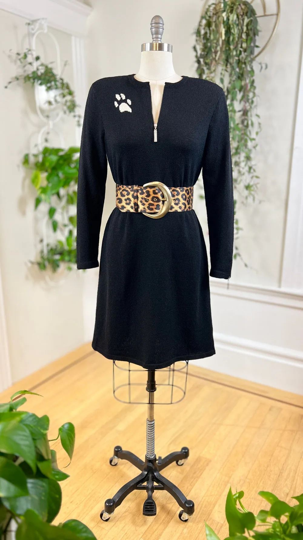 1980s STEVE FABRIKANT Cat Paws Wool Blend Sweater Dress | medium/large
