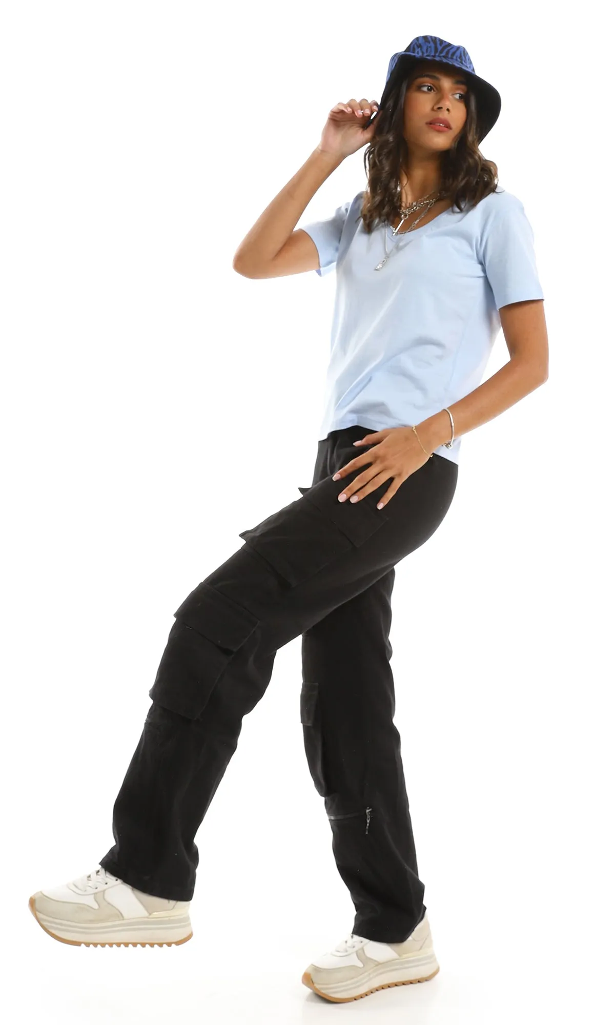 98294 Basic Everyday V-Neck Solid Summer Tee - Light Blue