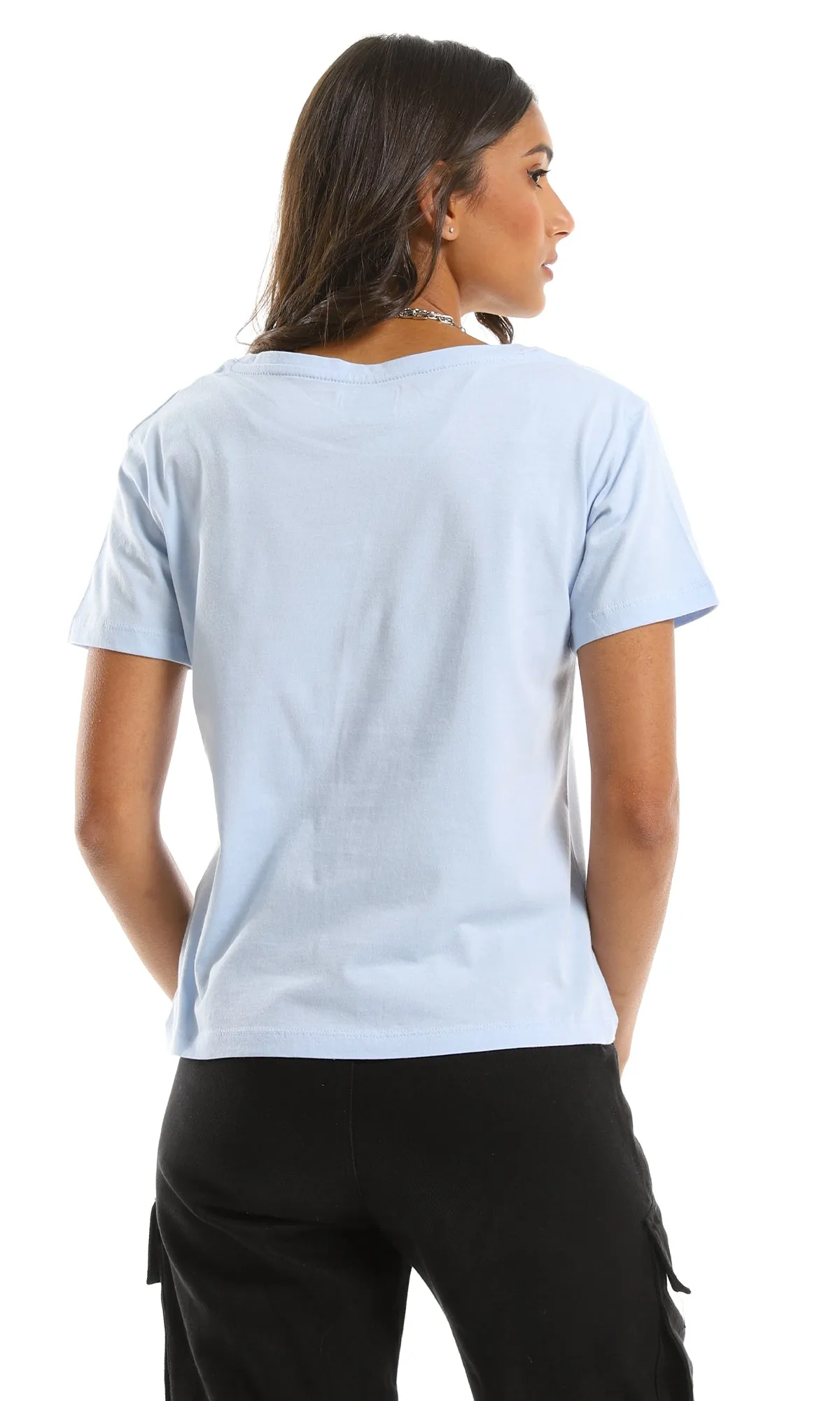 98294 Basic Everyday V-Neck Solid Summer Tee - Light Blue