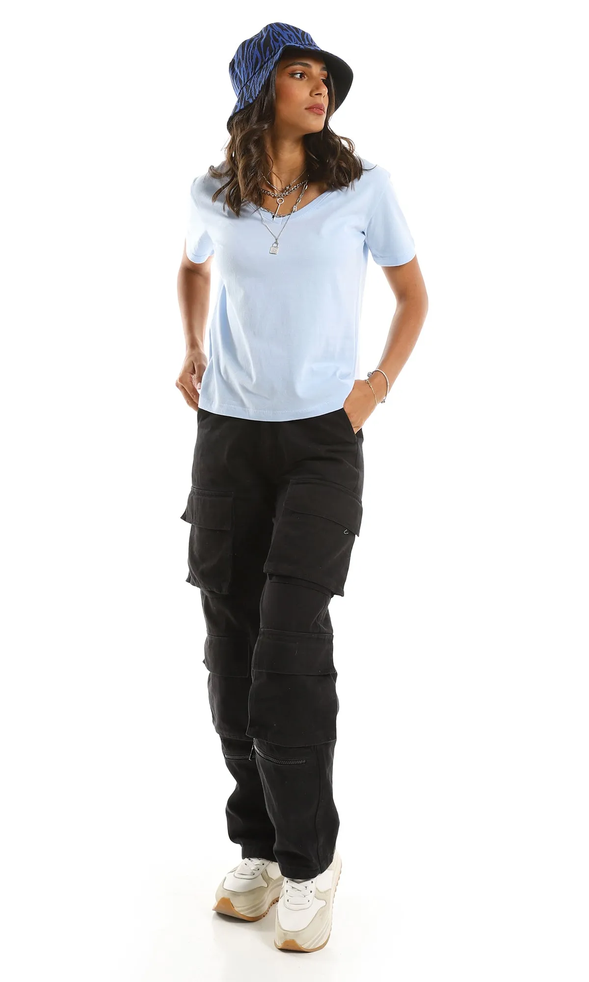 98294 Basic Everyday V-Neck Solid Summer Tee - Light Blue
