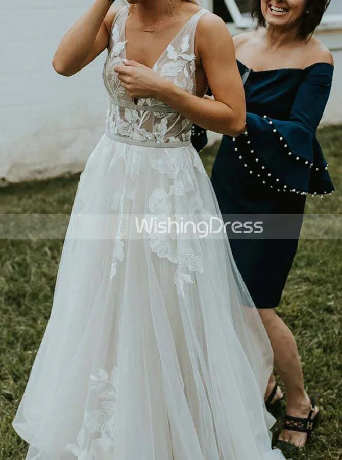 A-line Outdoor Wedding Dress,Boho Tulle Wedding Dress,WD00422