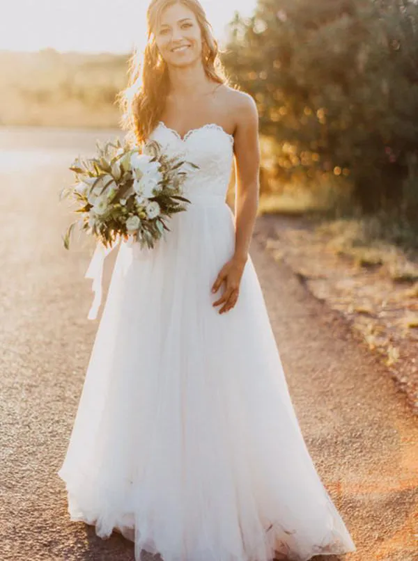 A-line Wedding Dresses,Tulle Wedding Dress,Strapless Bridal Dress,Simple Wedding Dress,WD00169