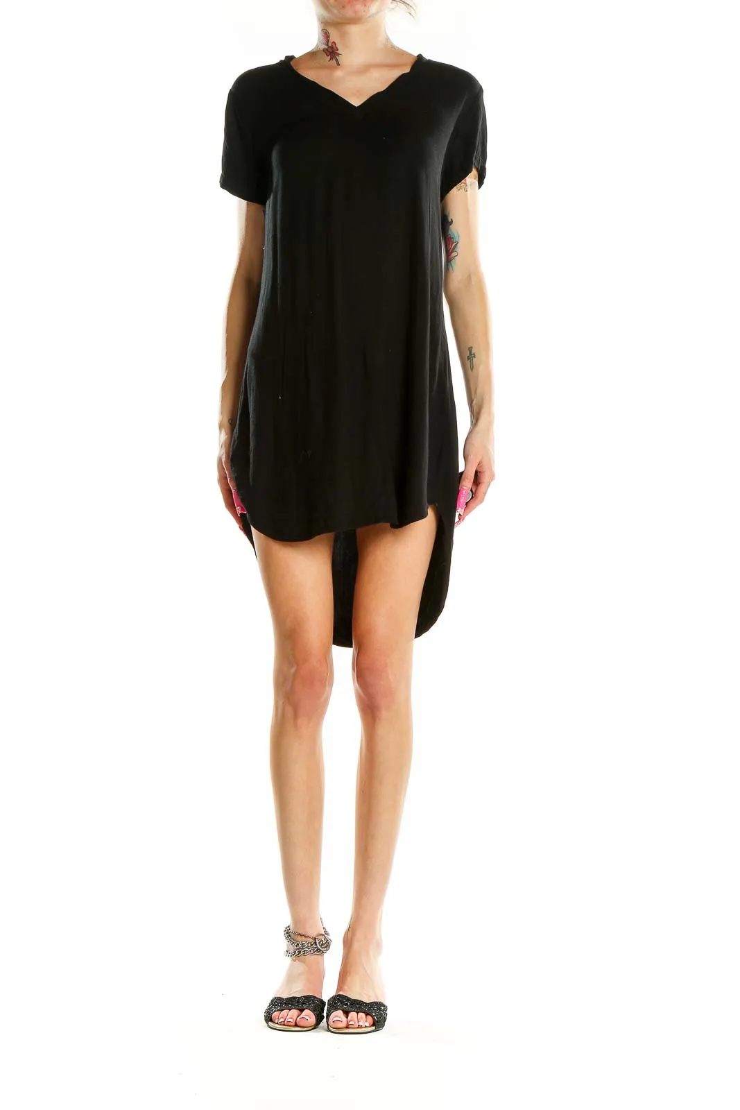 Black Rayon High-Low T-Shirt Dress