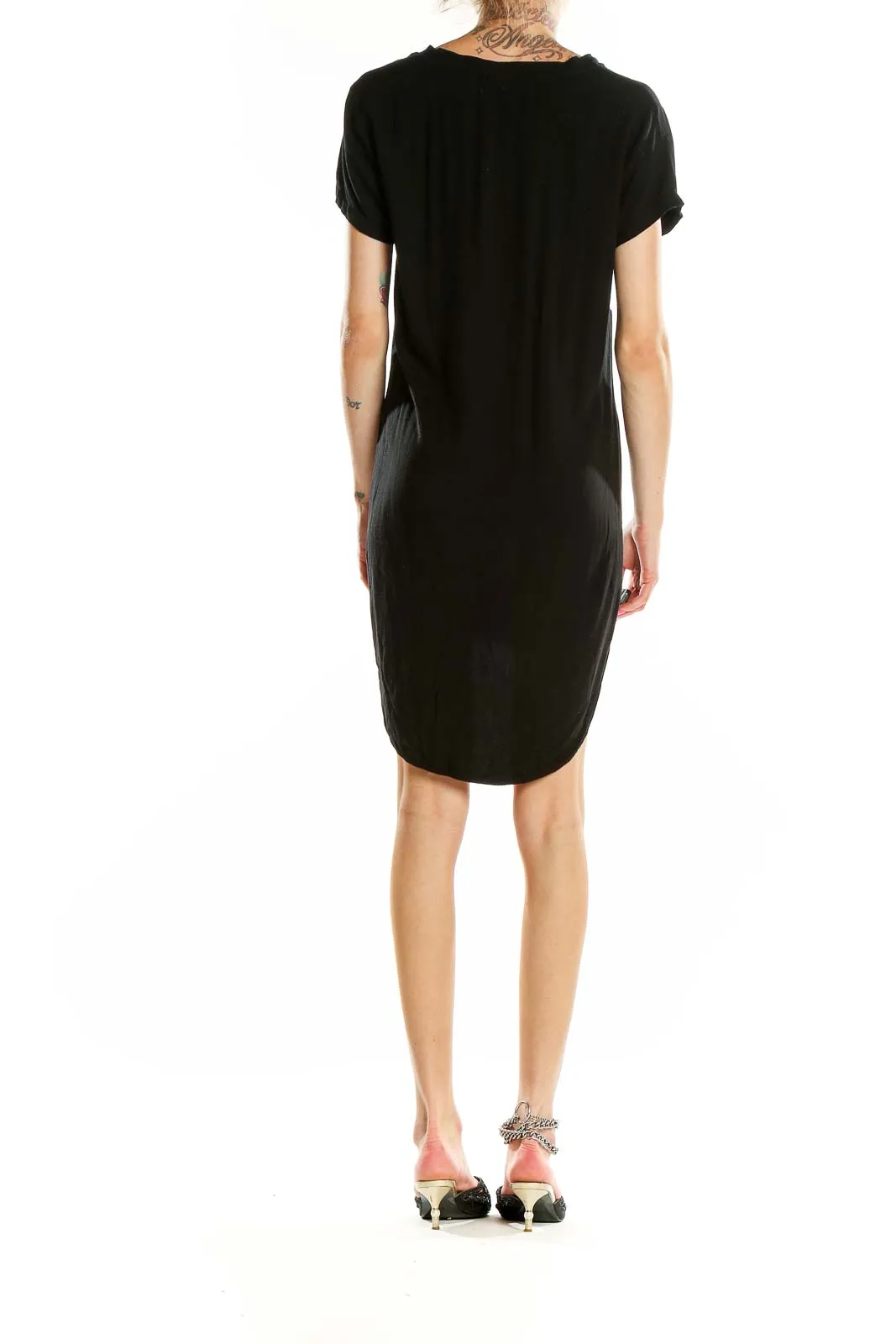 Black Rayon High-Low T-Shirt Dress