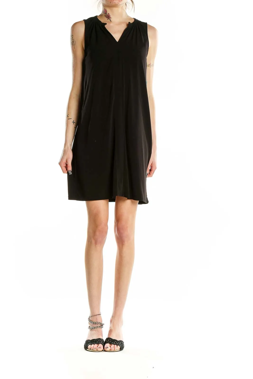 Black Sleeveless V-Neck Shift Dress