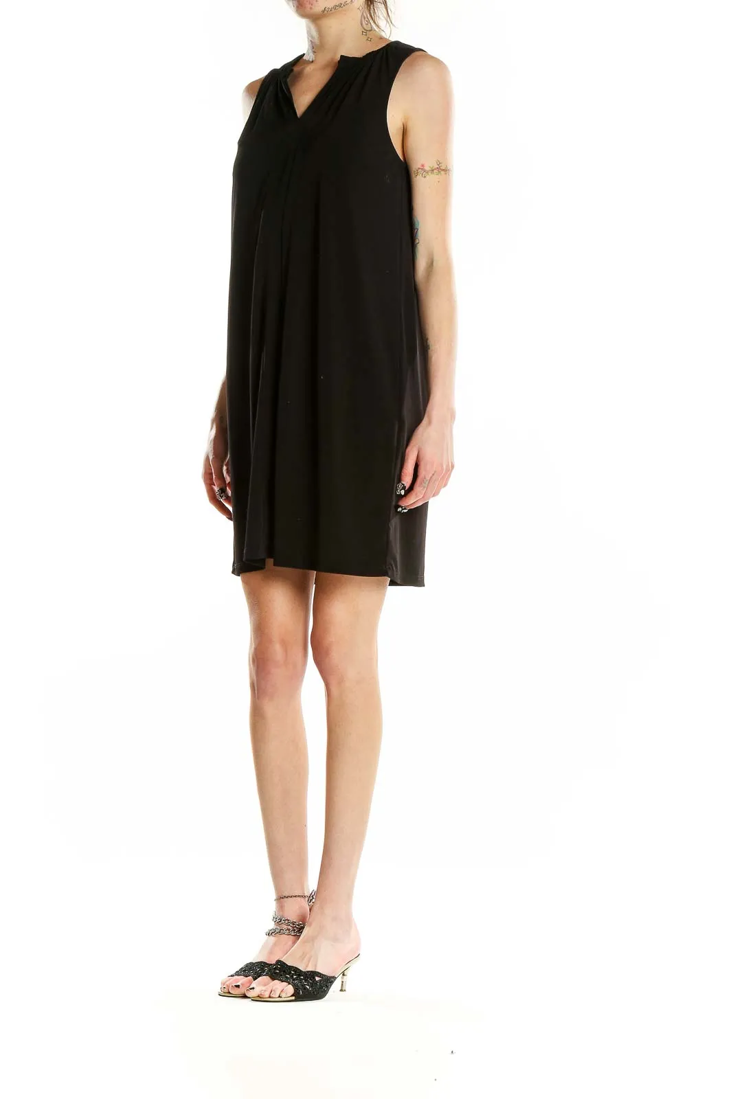 Black Sleeveless V-Neck Shift Dress