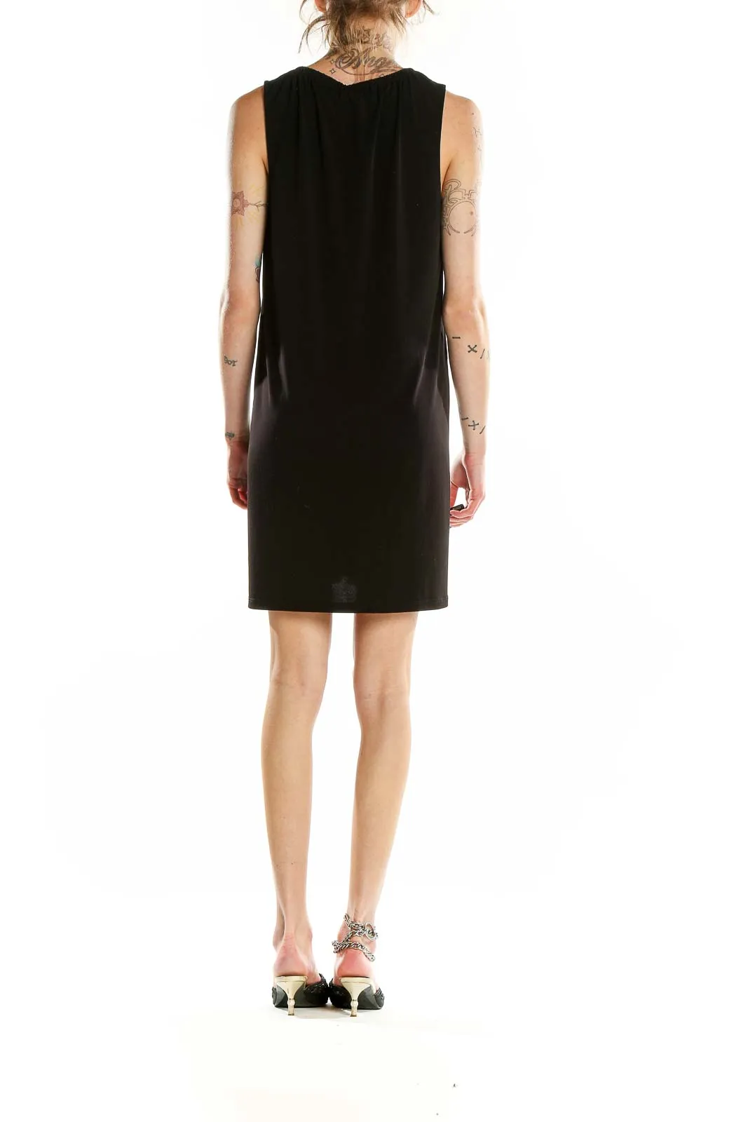 Black Sleeveless V-Neck Shift Dress