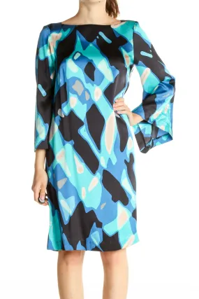 Blue Geometric Print Day Shift Dress