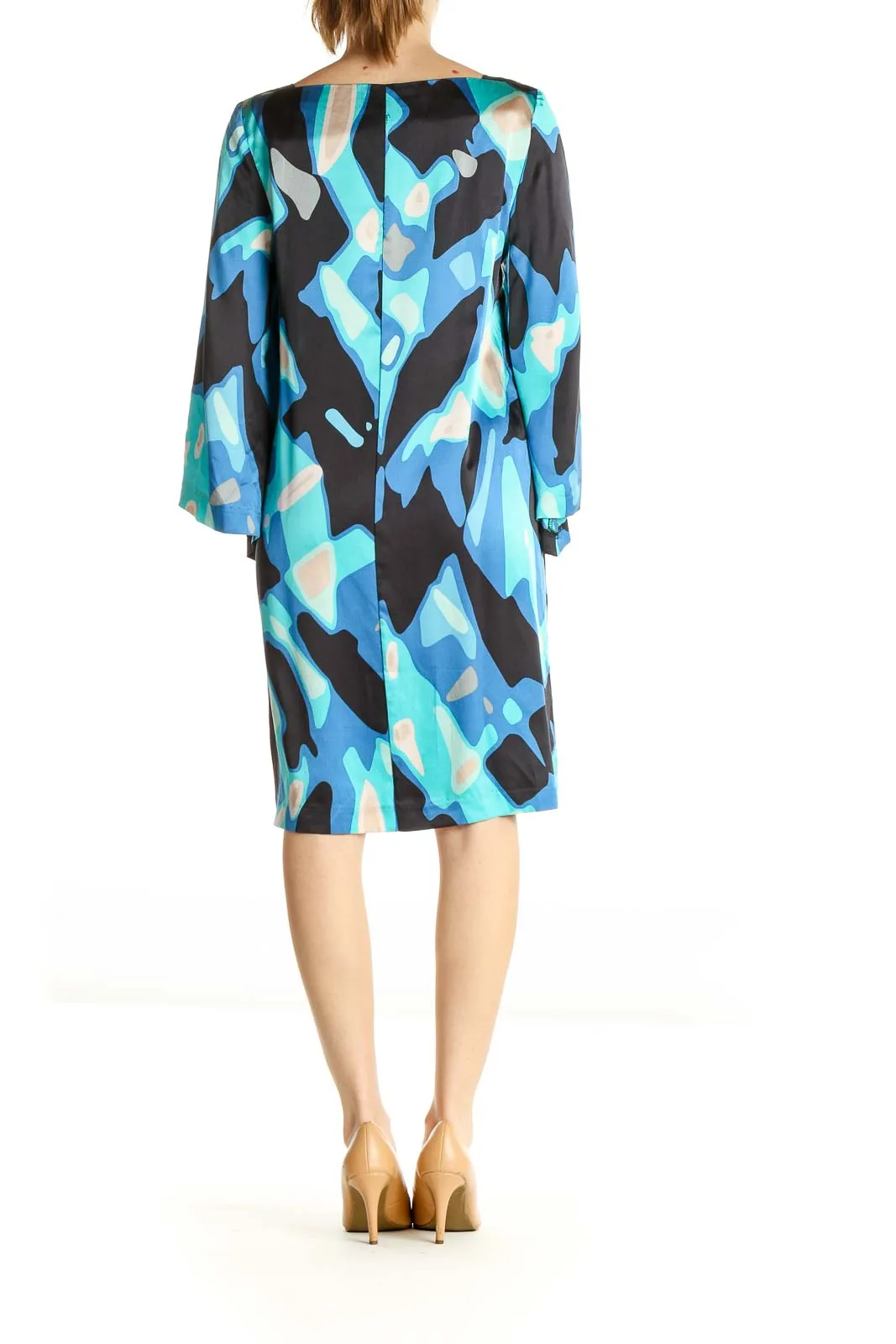 Blue Geometric Print Day Shift Dress