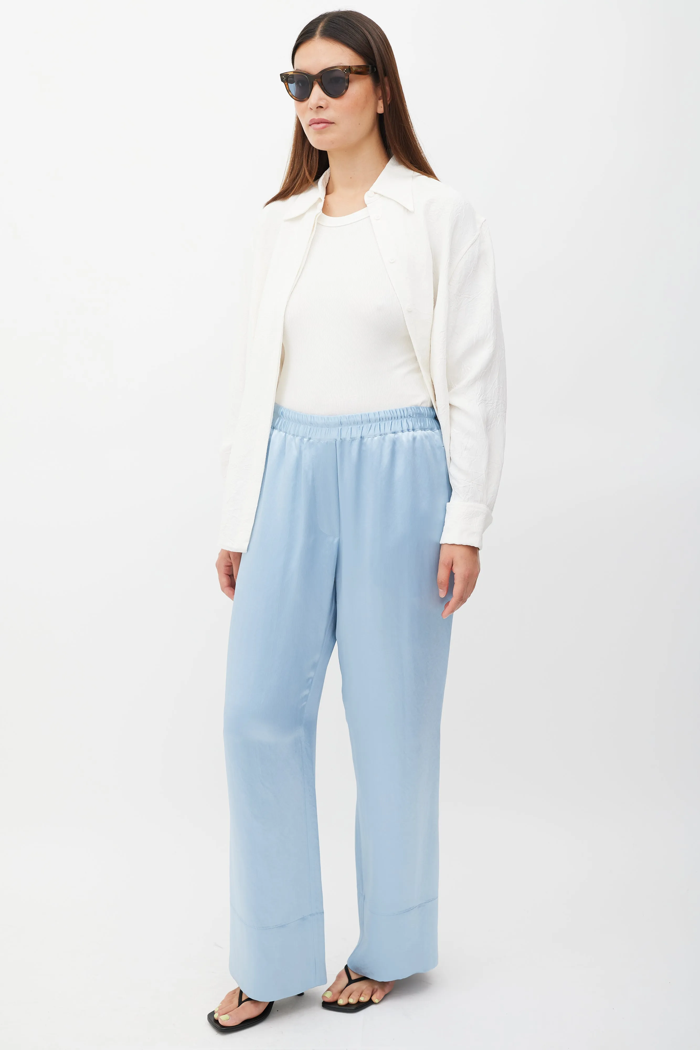 Blue Satin Wide Leg Trouser