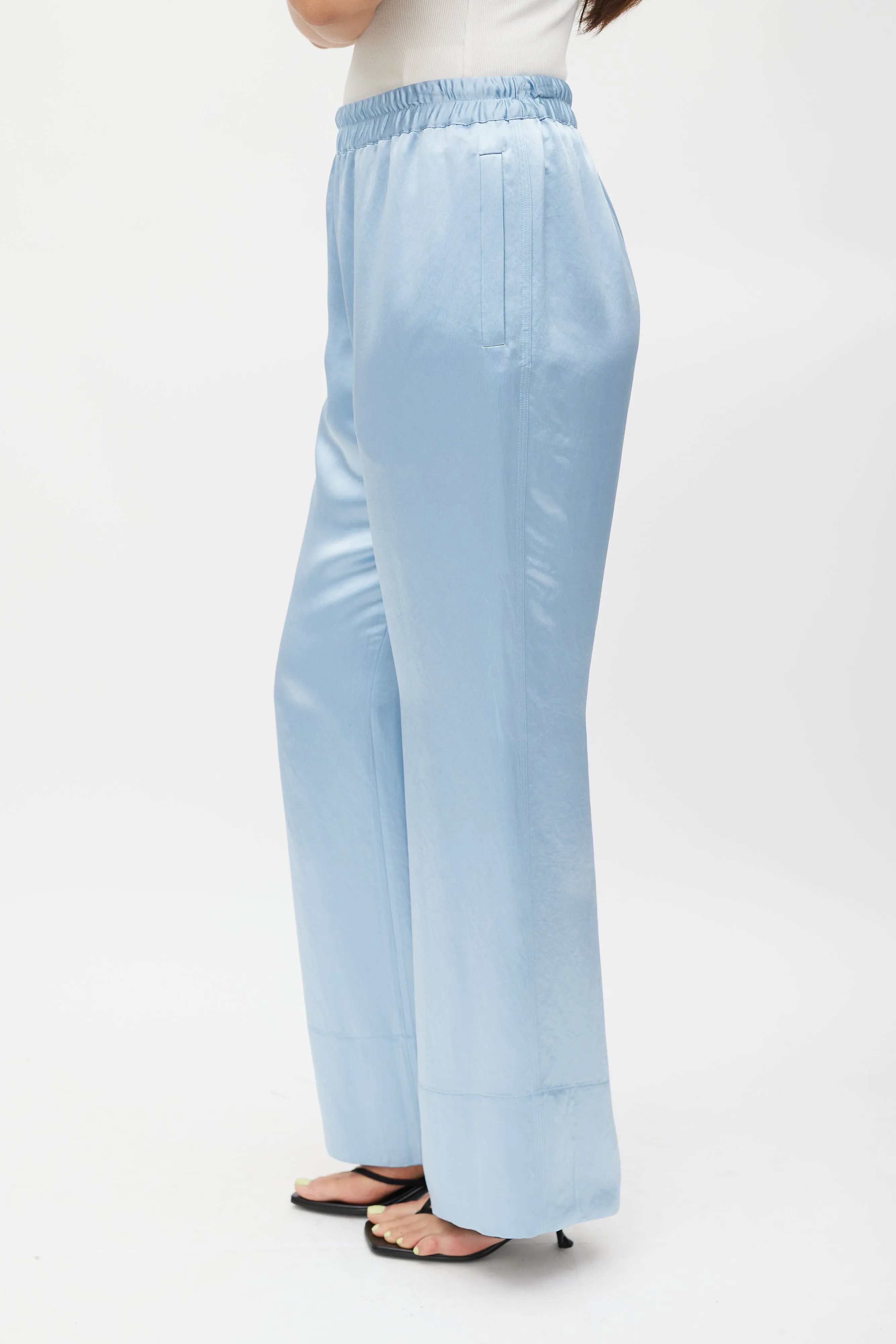 Blue Satin Wide Leg Trouser