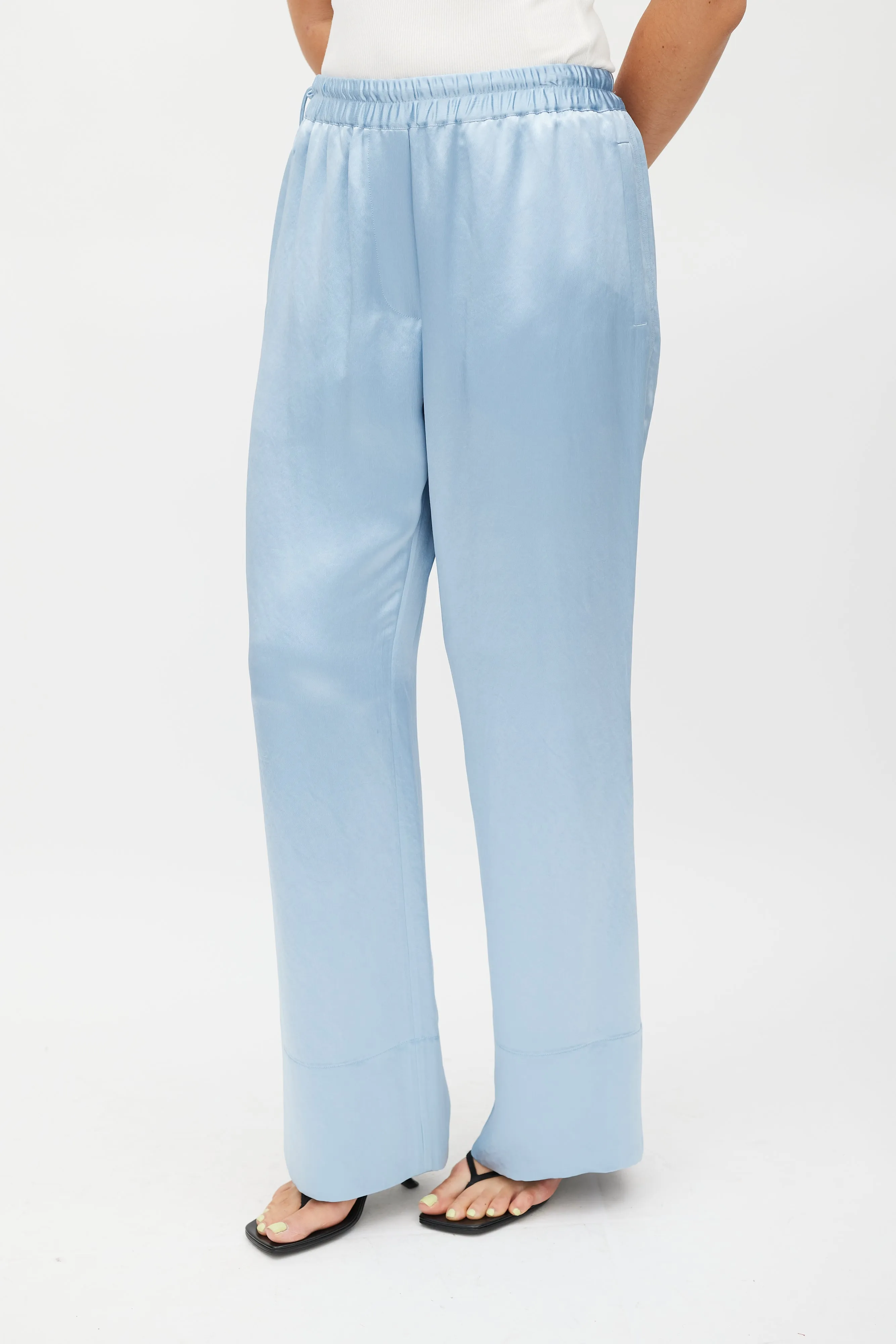 Blue Satin Wide Leg Trouser