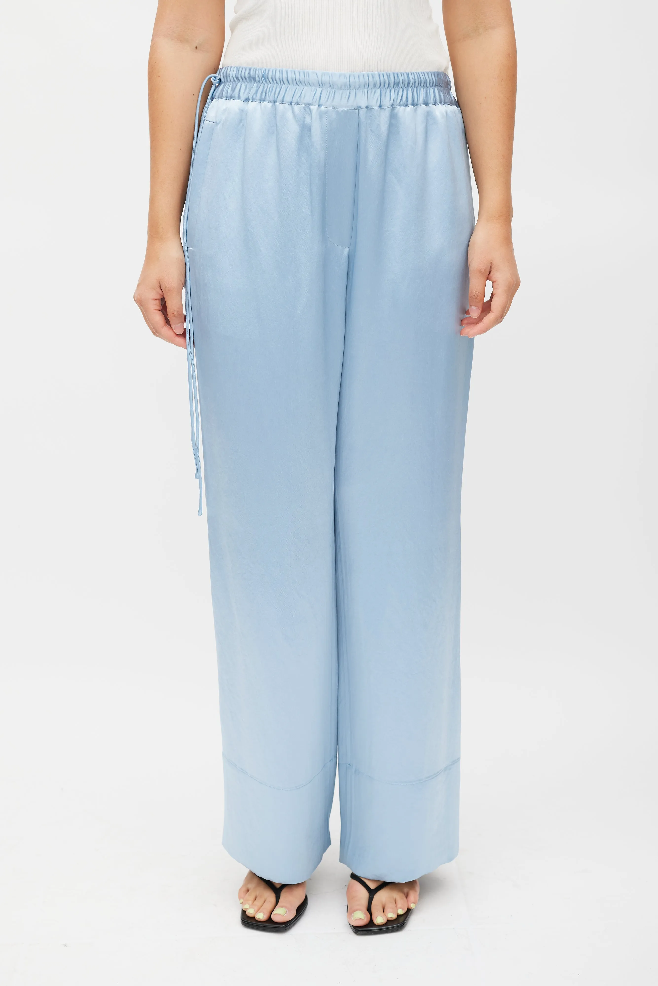 Blue Satin Wide Leg Trouser