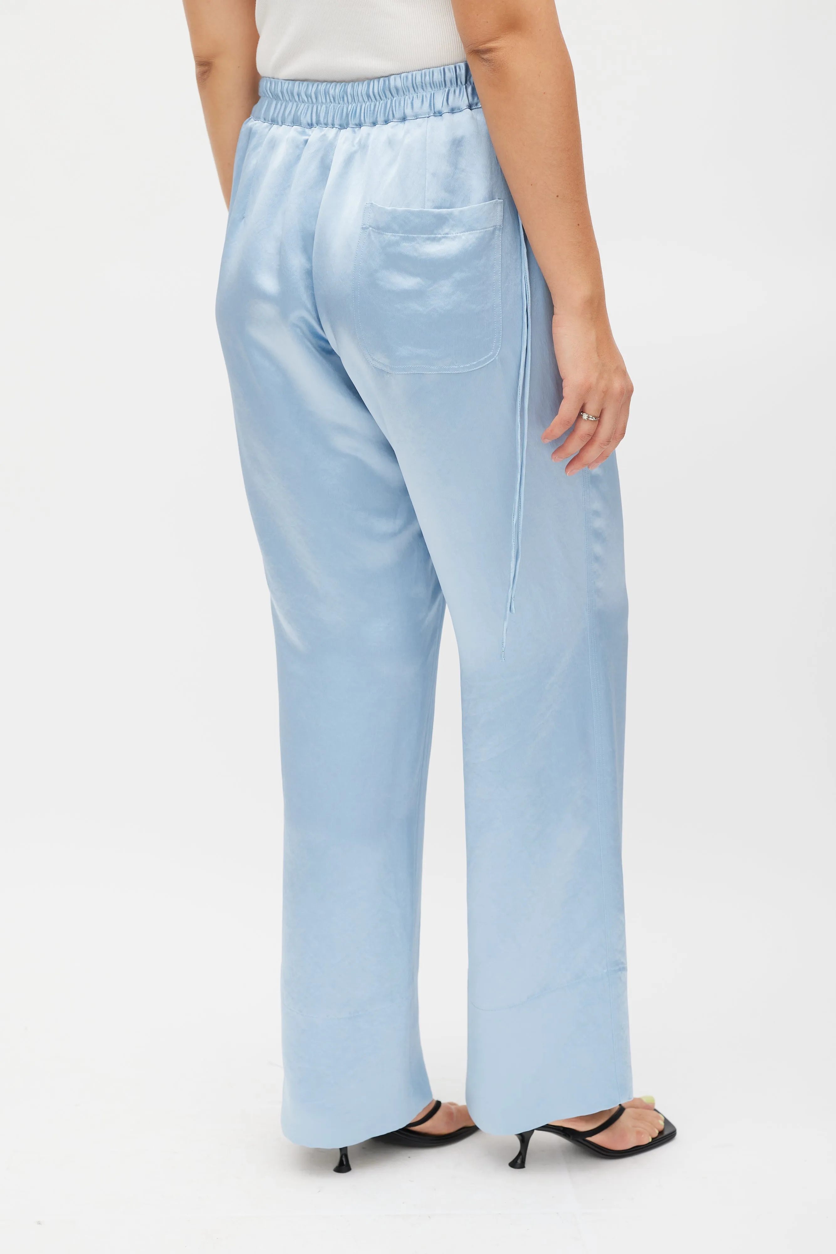 Blue Satin Wide Leg Trouser