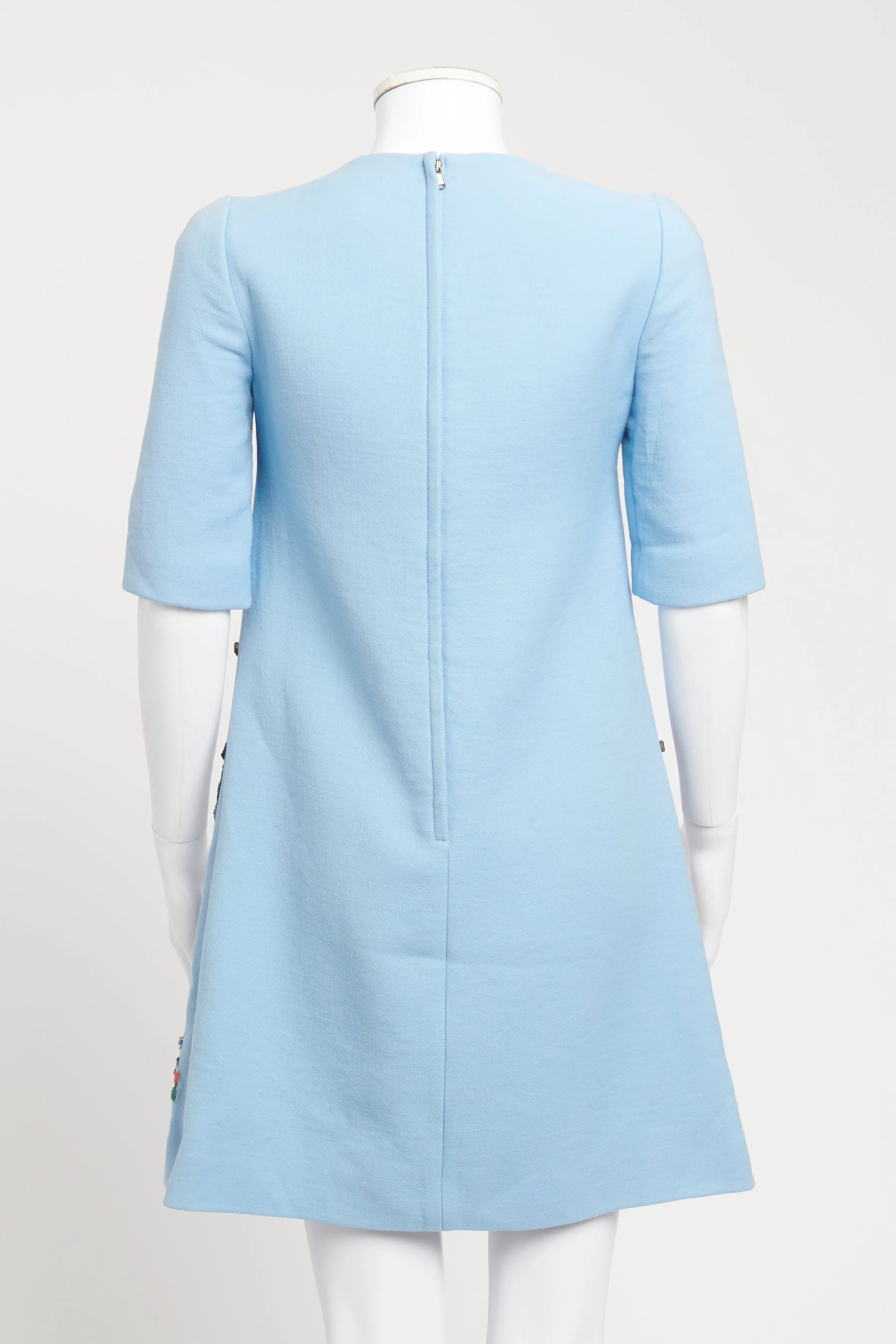 Blue Wool Sequin Embroidered Preowned Shift dress