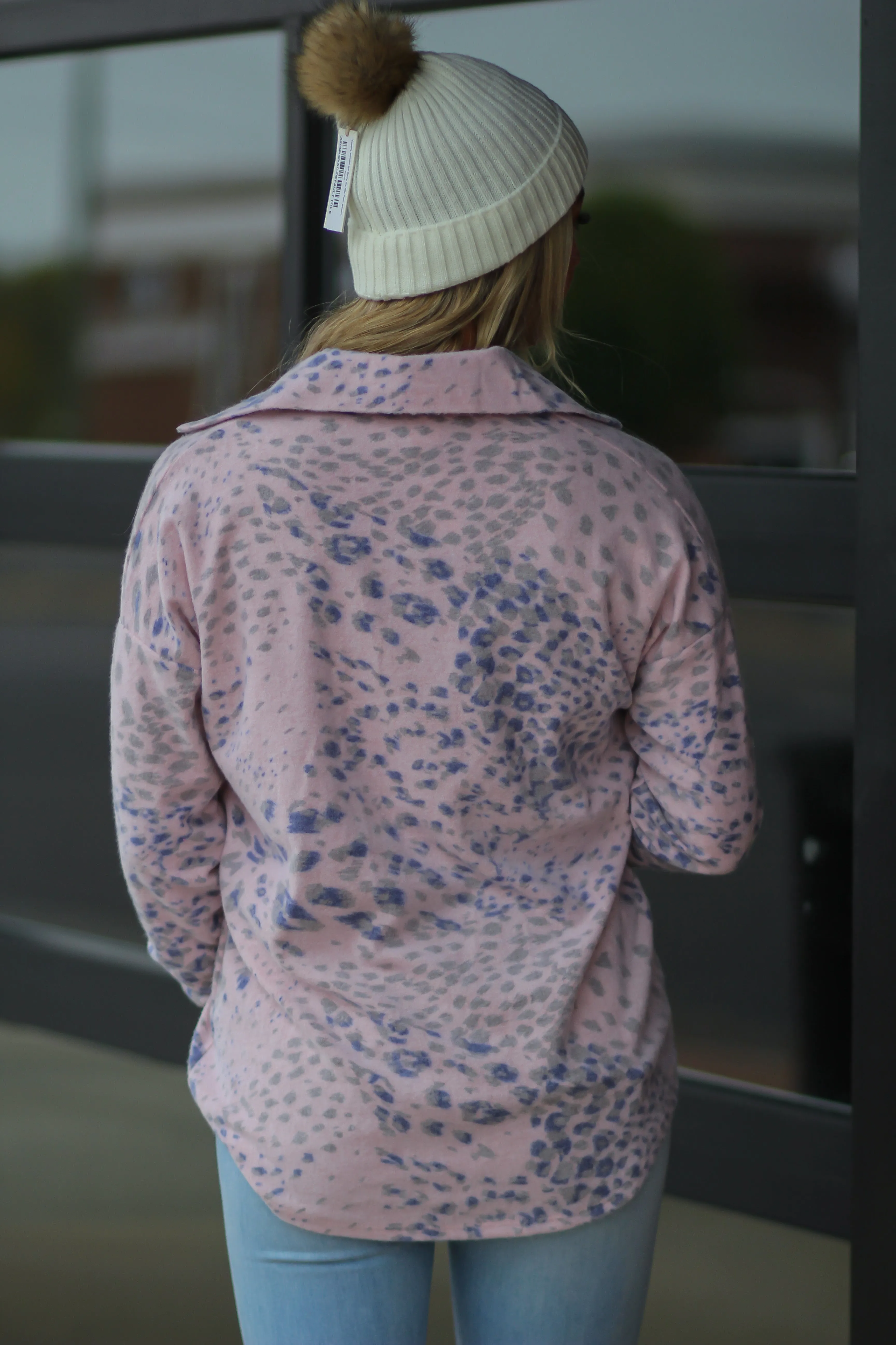 Blush & Charcoal Leopard Cozy Button Down Top