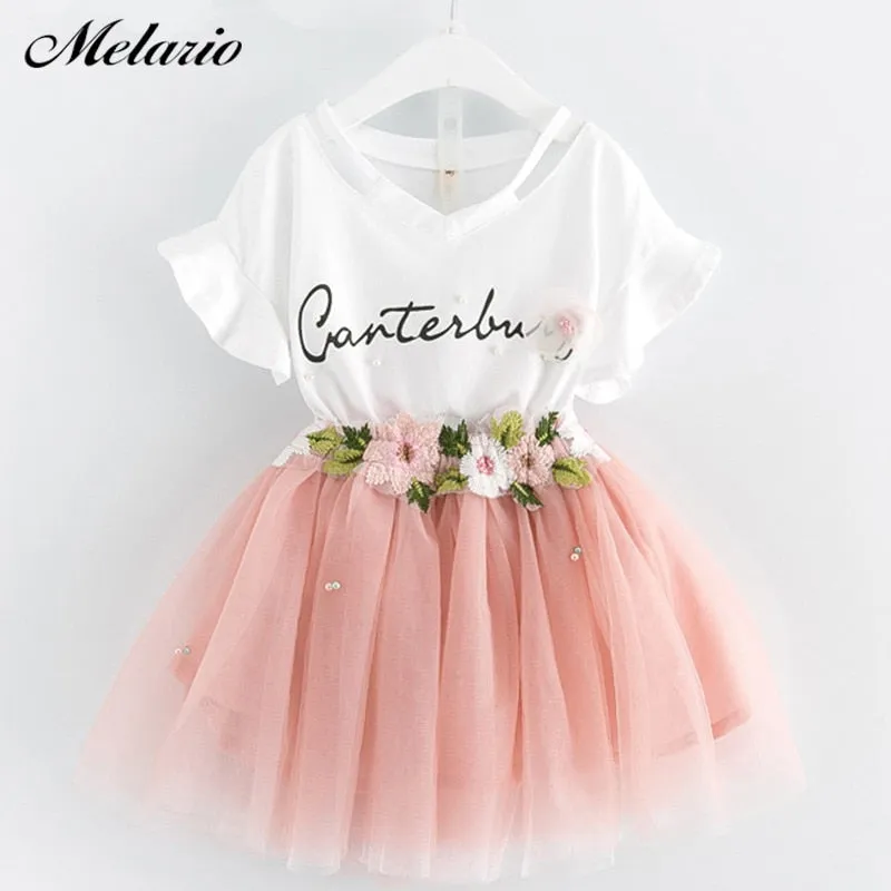 Butterfly Letter T-shirt and Floral Voile Dress