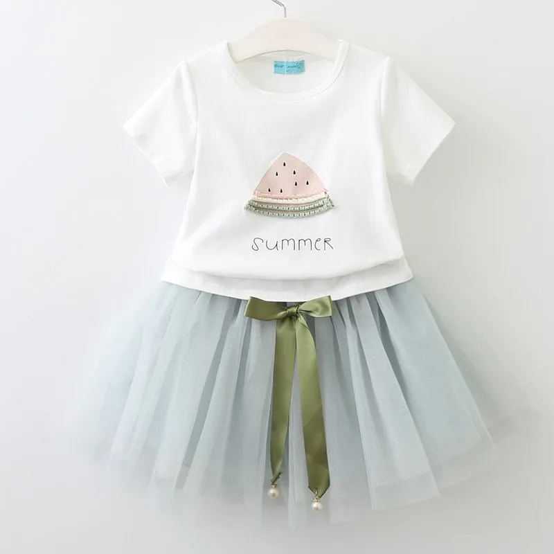Butterfly Letter T-shirt and Floral Voile Dress