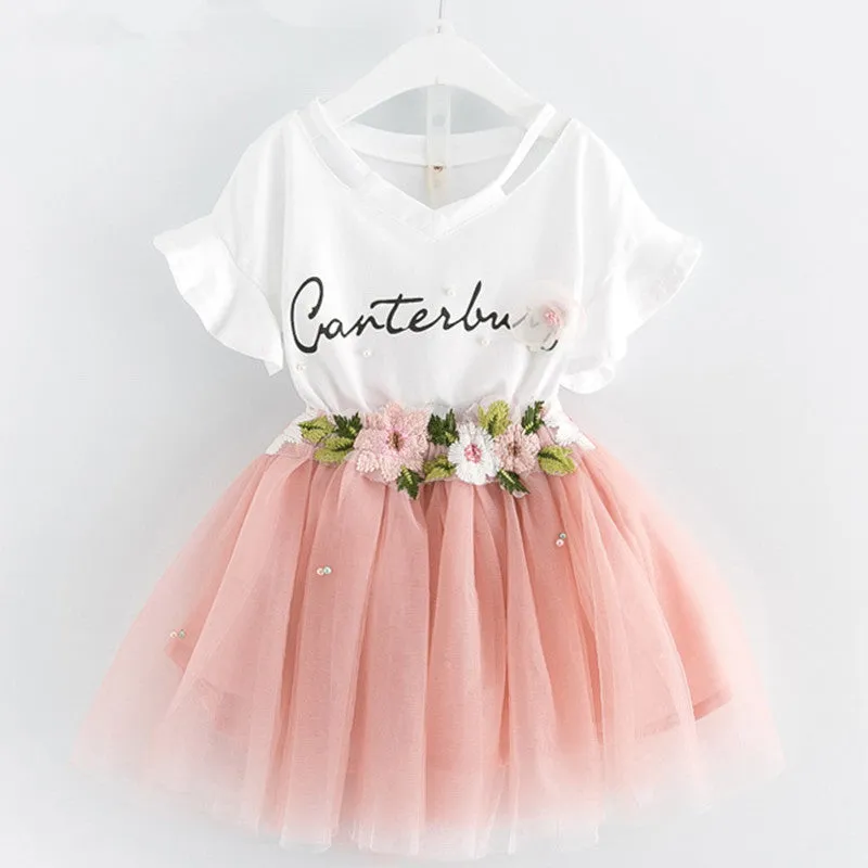 Butterfly Letter T-shirt and Floral Voile Dress
