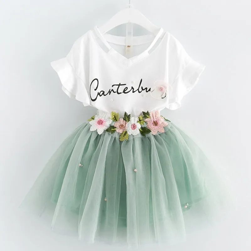 Butterfly Letter T-shirt and Floral Voile Dress