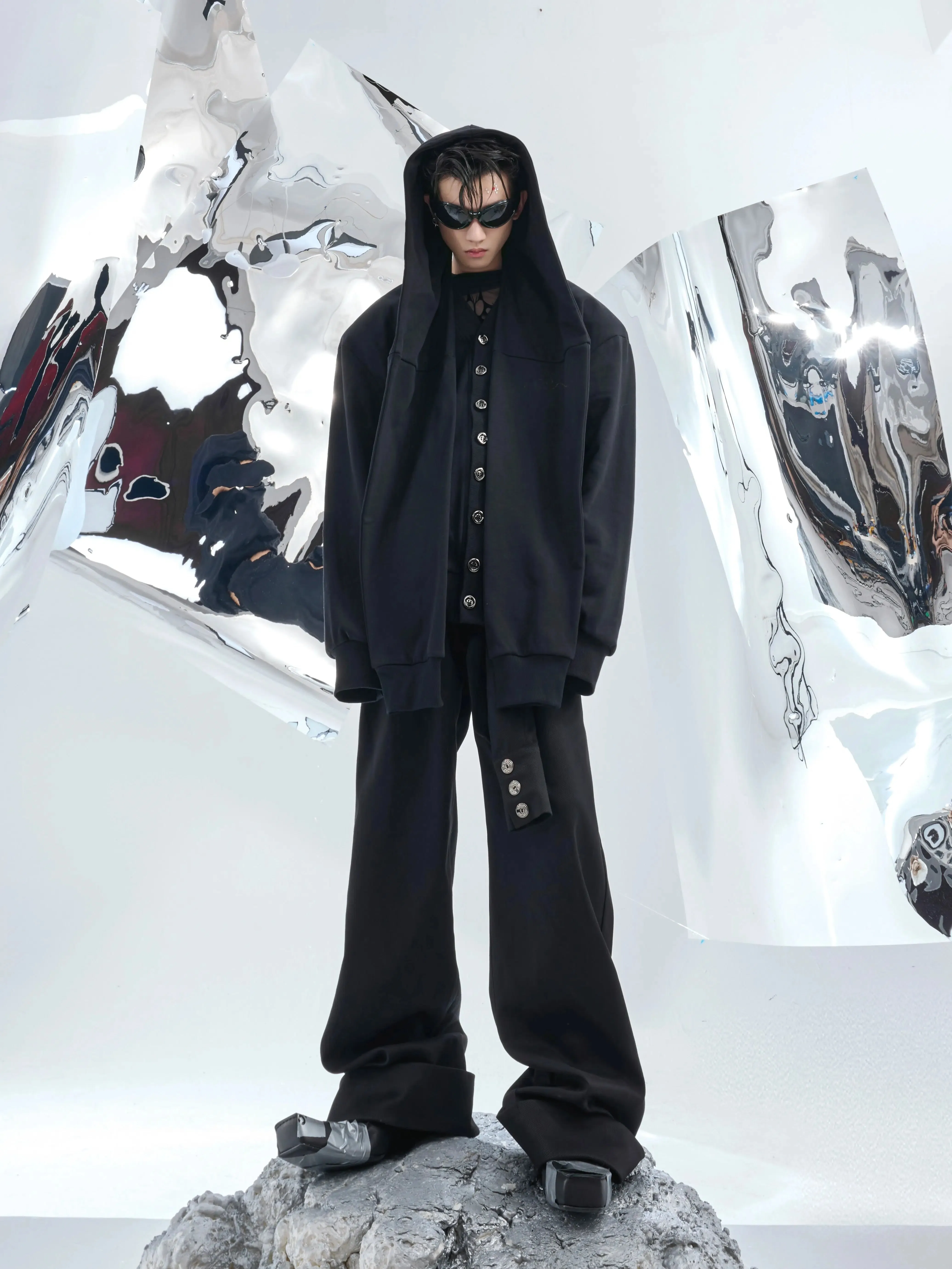 Button-Up Design Oversized Hoodie