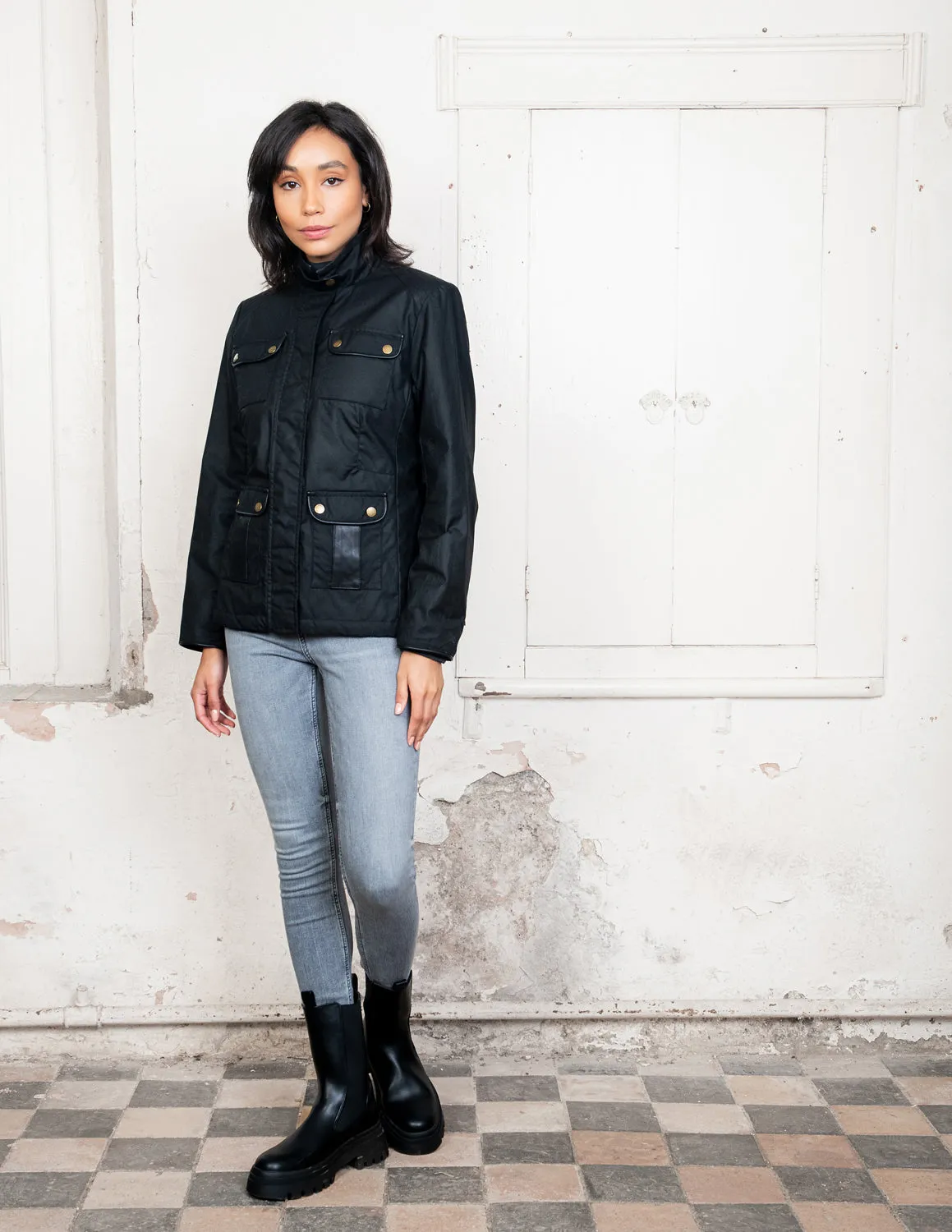Cara Utility Wax Jacket - Black