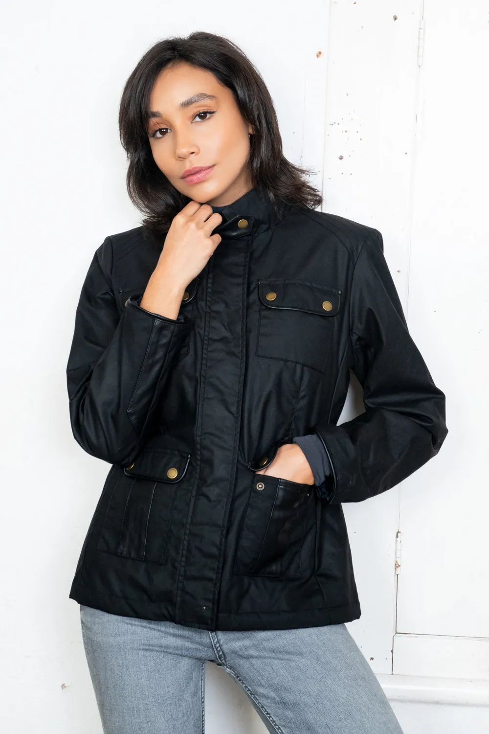 Cara Utility Wax Jacket - Black