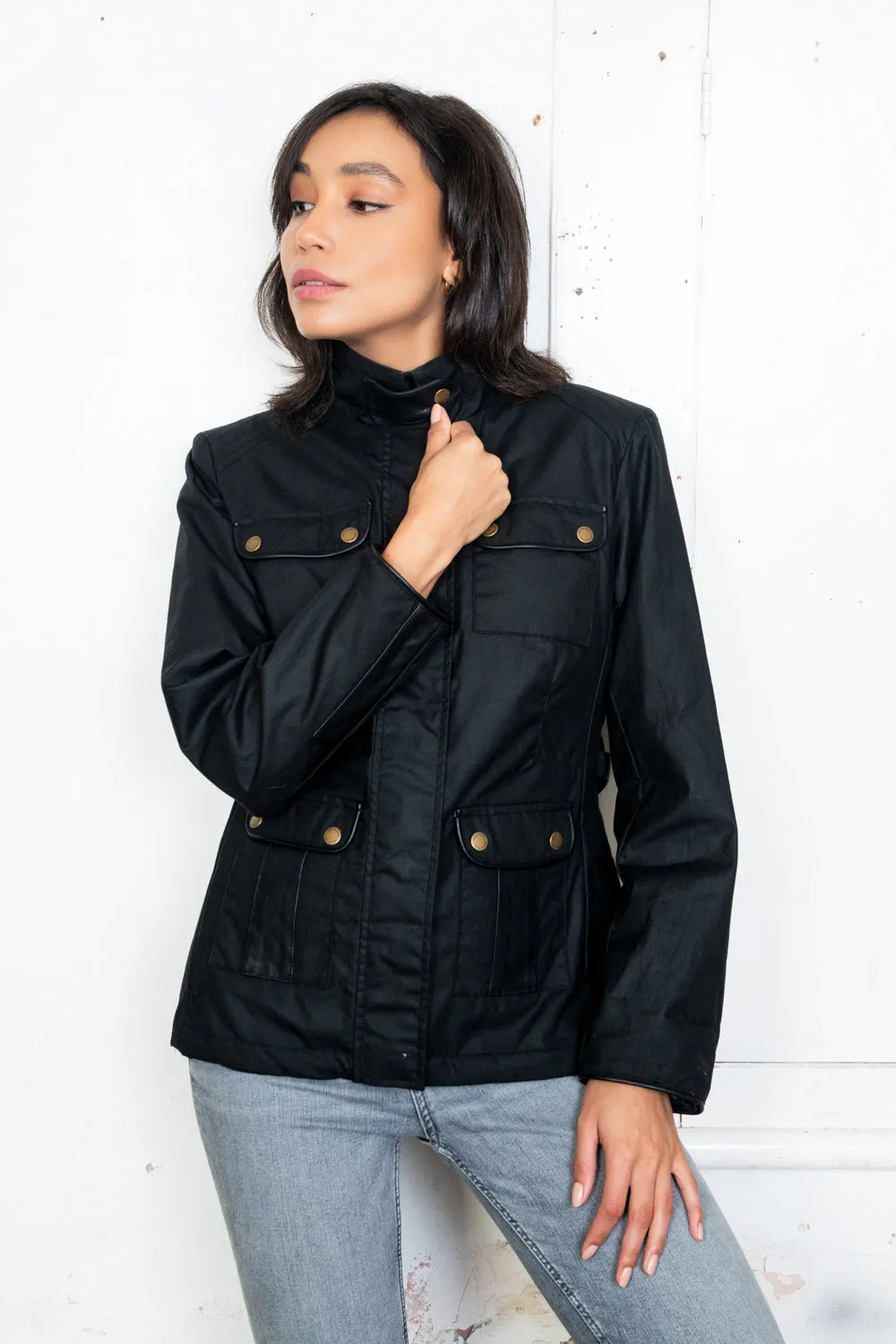 Cara Utility Wax Jacket - Black