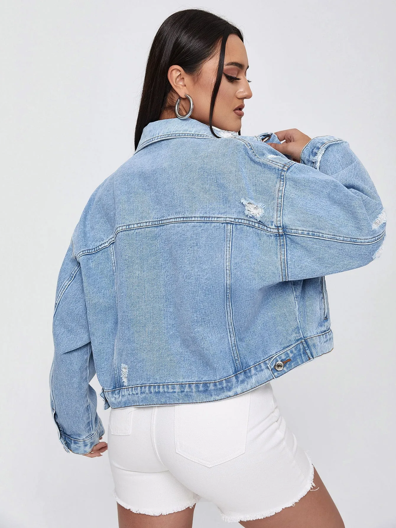 Casual Plain Button Front Long Sleeve Collar Regular Women Denim Jacket & Coat