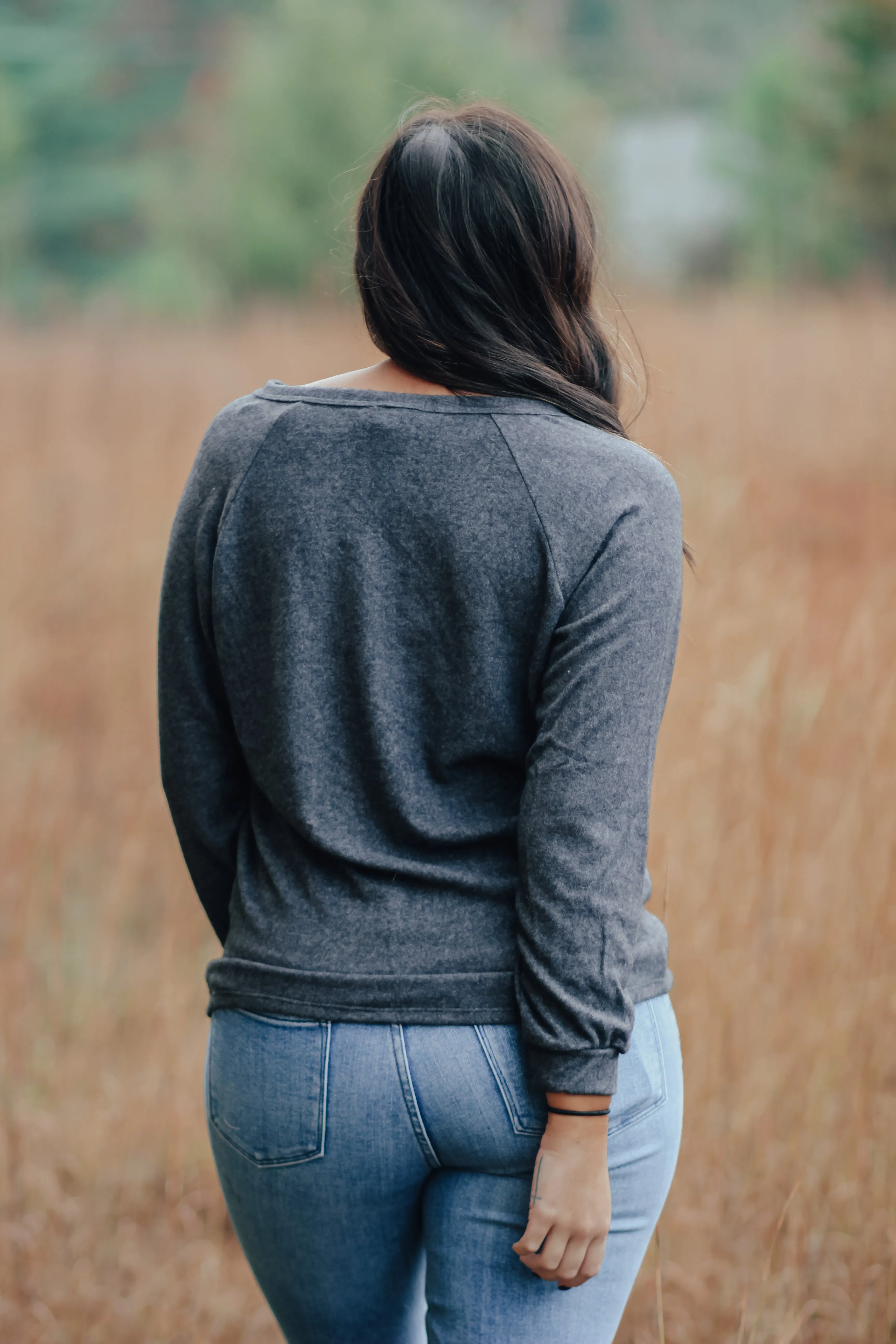 Charcoal Hacci Knit Button Down Cardigan