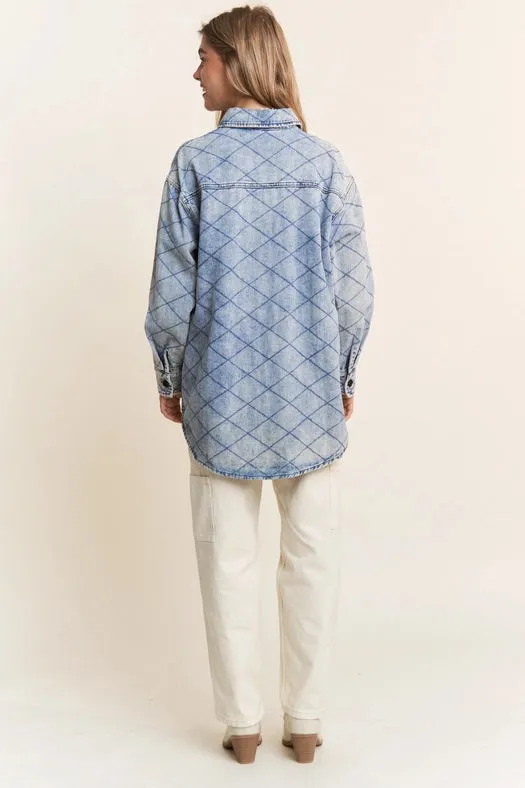 Classic Quilt Stitch Design Denim Jacket Denim Blue