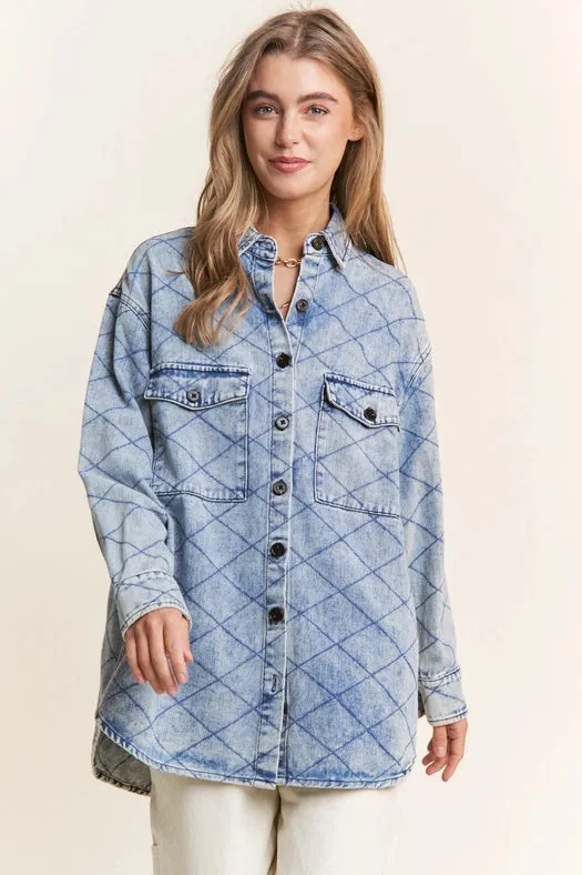 Classic Quilt Stitch Design Denim Jacket Denim Blue