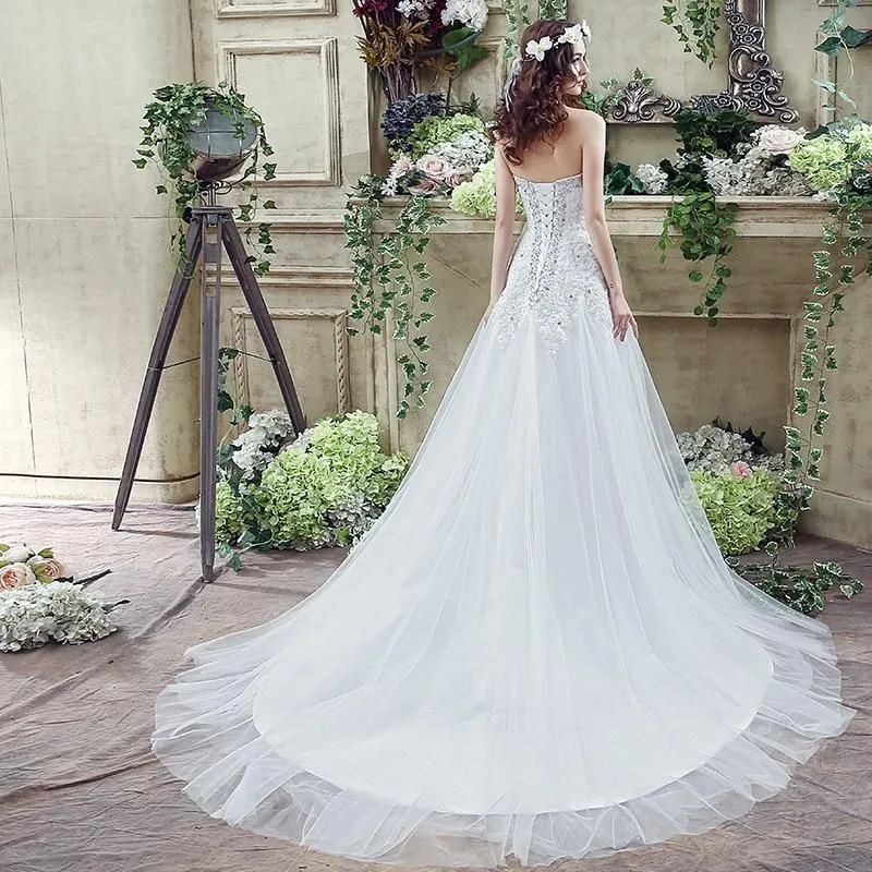 Elegant Sweetheart Wedding Dress with Brush Train