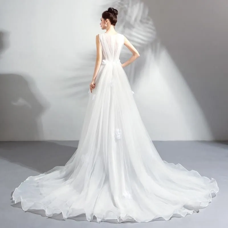 Fairy V-neck Wedding Dresses with Chapel Train