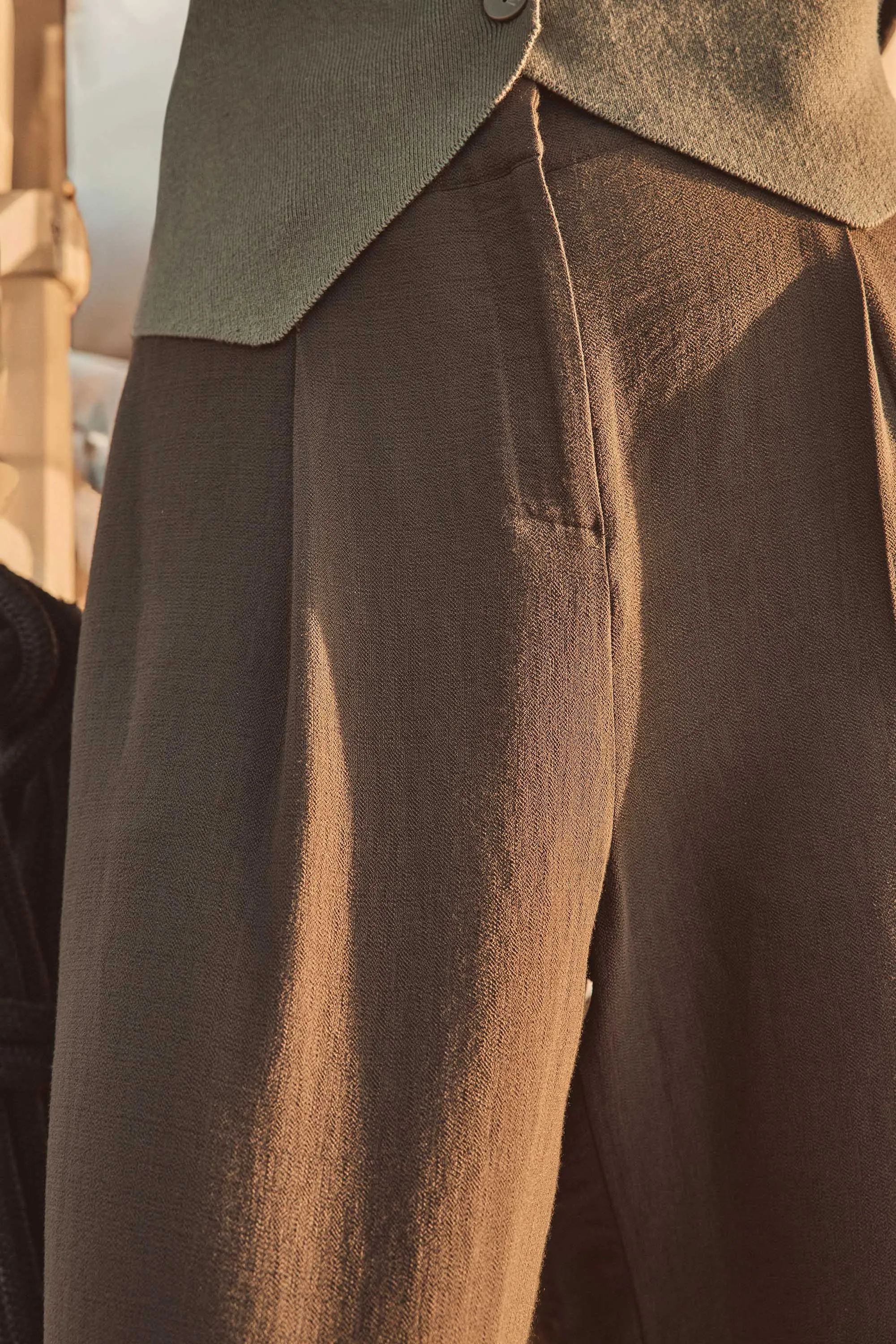 FLAUBERT KHAKI WIDE-LEG TAILORED TROUSERS