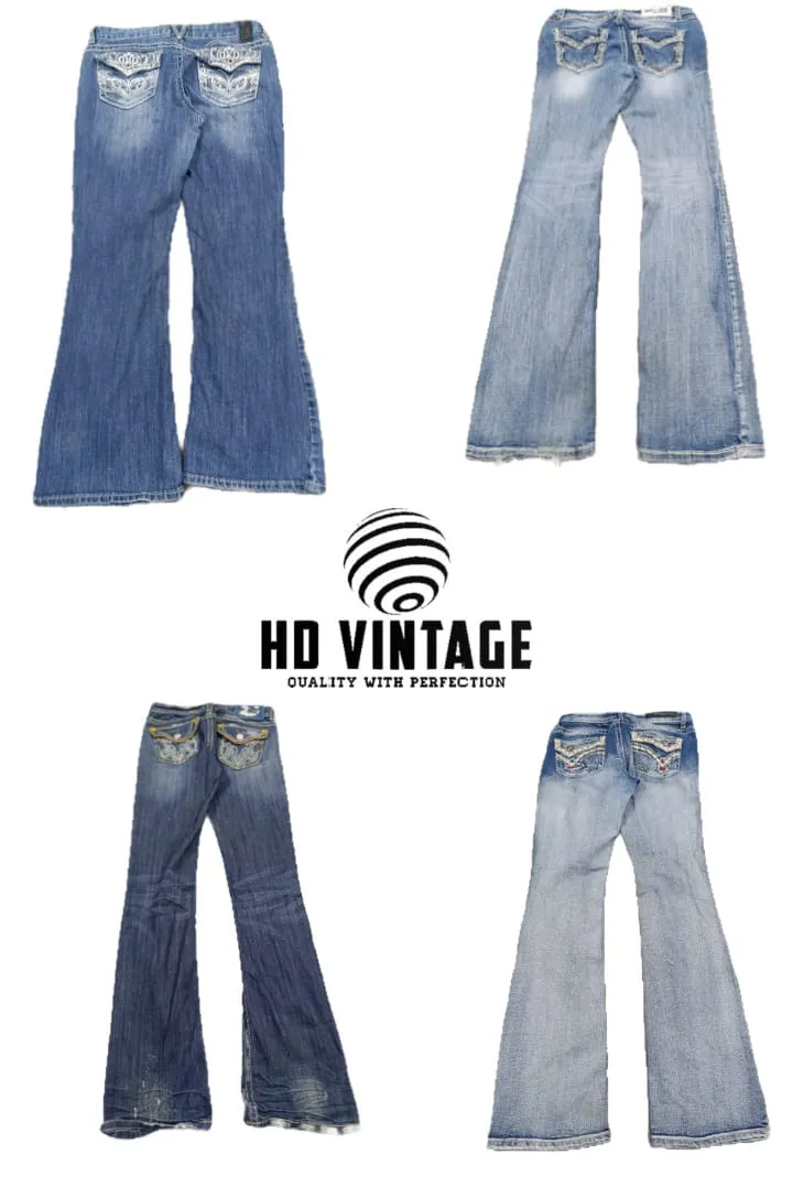 HD334 Ladies Y2K Embelished Flared Jeans - 19 pcs