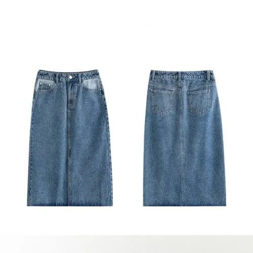 Holly Blue Denim Front Split Skirt