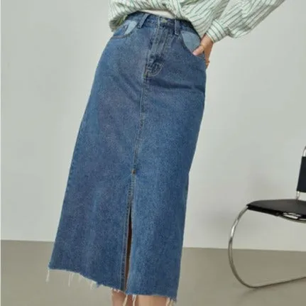 Holly Blue Denim Front Split Skirt