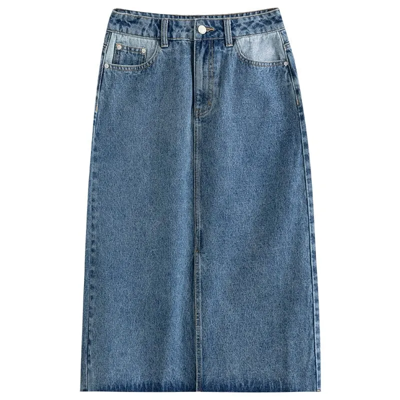 Holly Blue Denim Front Split Skirt