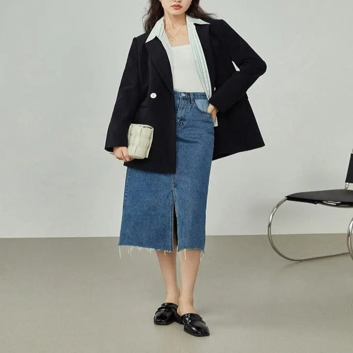 Holly Blue Denim Front Split Skirt
