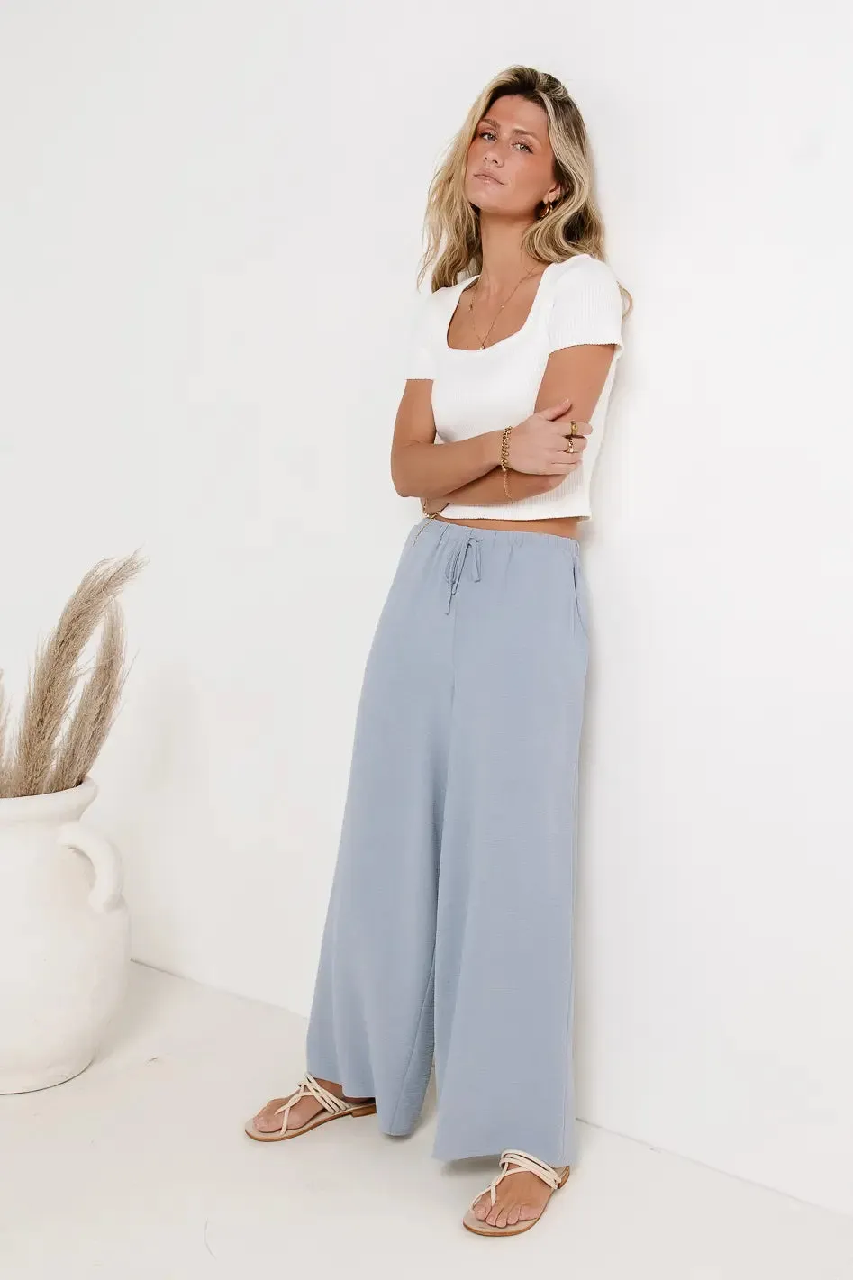 Mia Wide Leg Pants in Light Blue - FINAL SALE