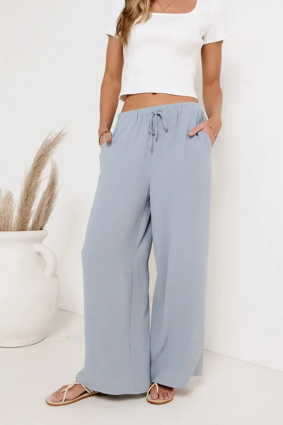 Mia Wide Leg Pants in Light Blue - FINAL SALE
