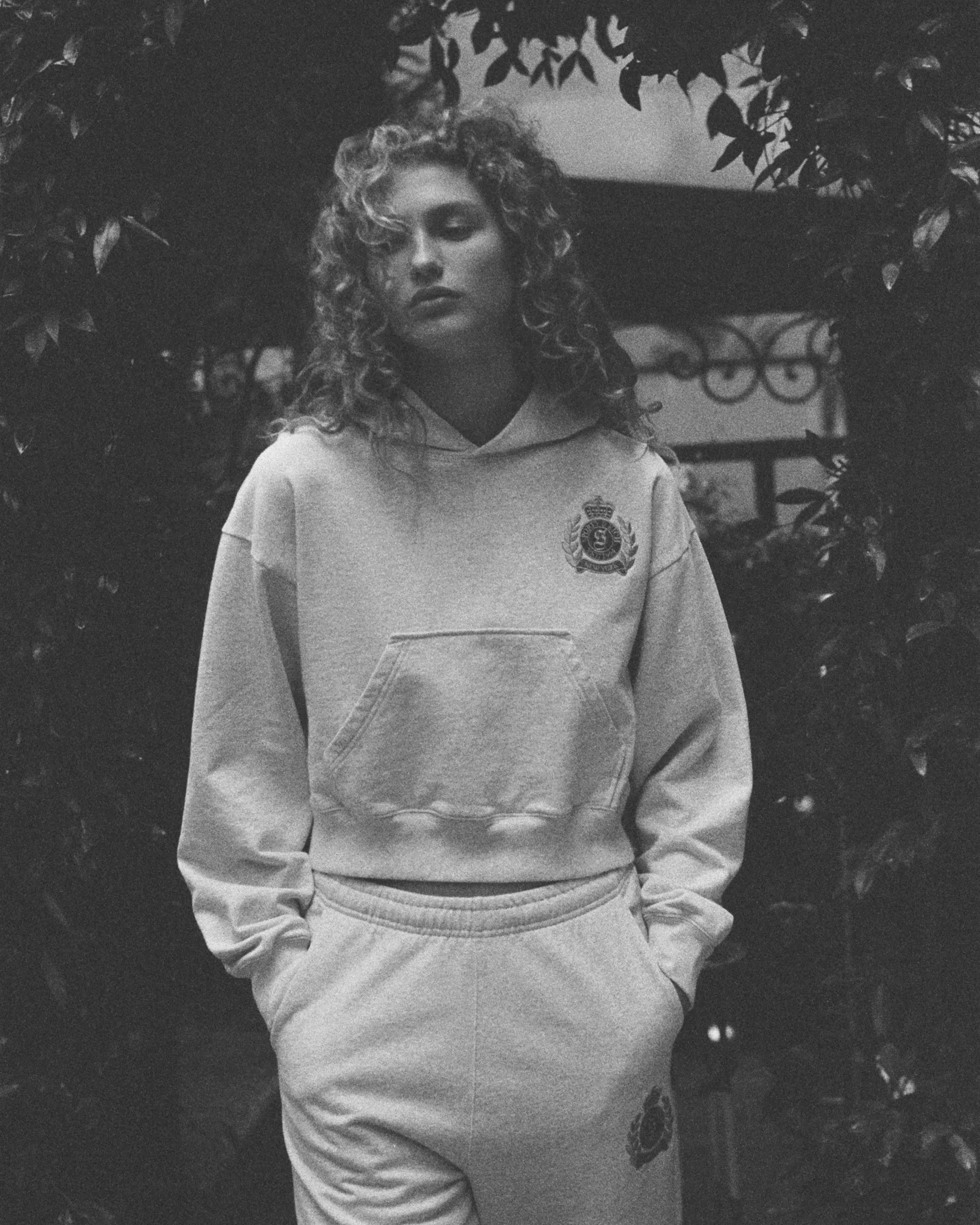 NY Crest Cropped Hoodie - Heather Gray/Gold