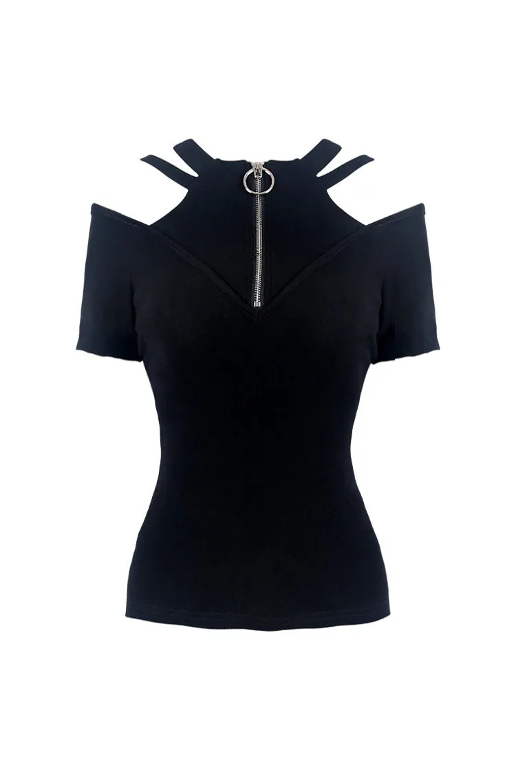 Punk zipper short sleeve T-shirt TW208