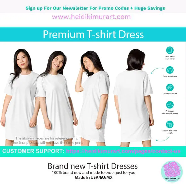 Purple Blue Camo T-shirt Dress, Army Military Print Women's Short Sleeves Dress-Made in USA/EU
