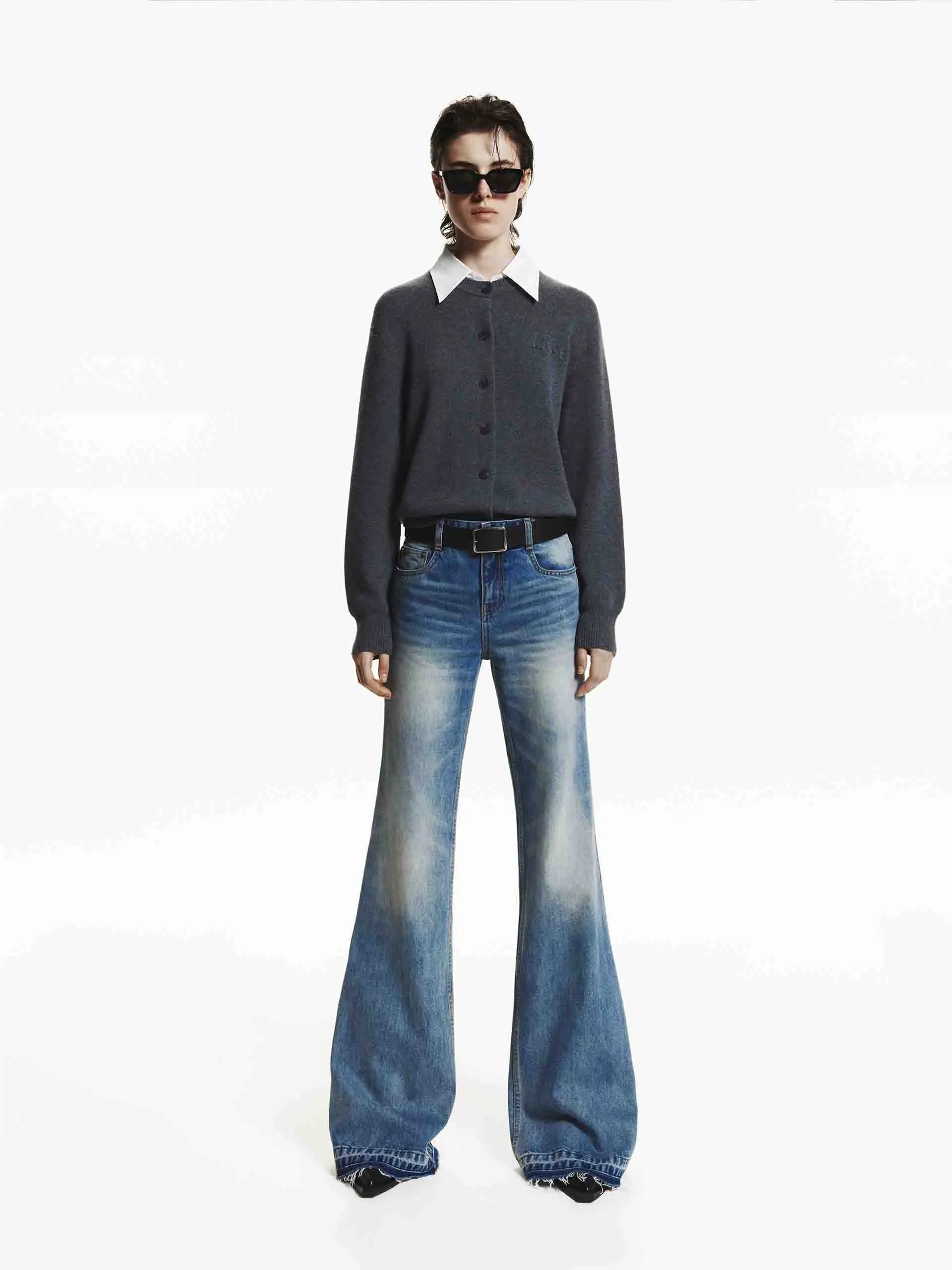 Raw Hem Flare Jeans