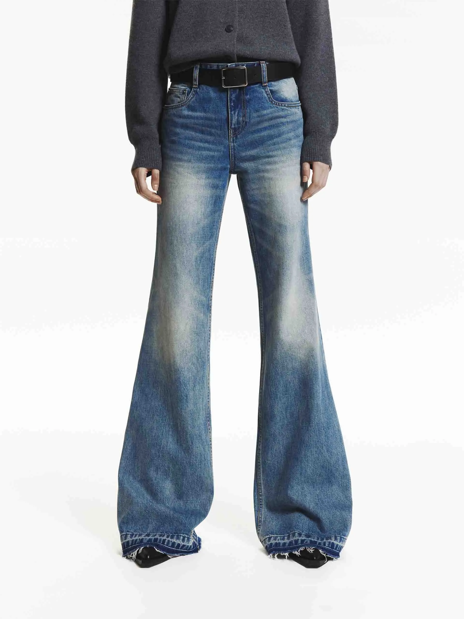 Raw Hem Flare Jeans