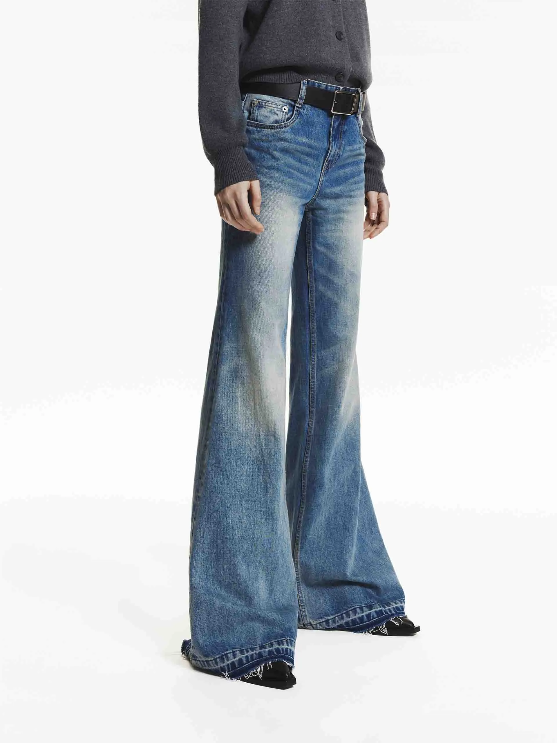 Raw Hem Flare Jeans