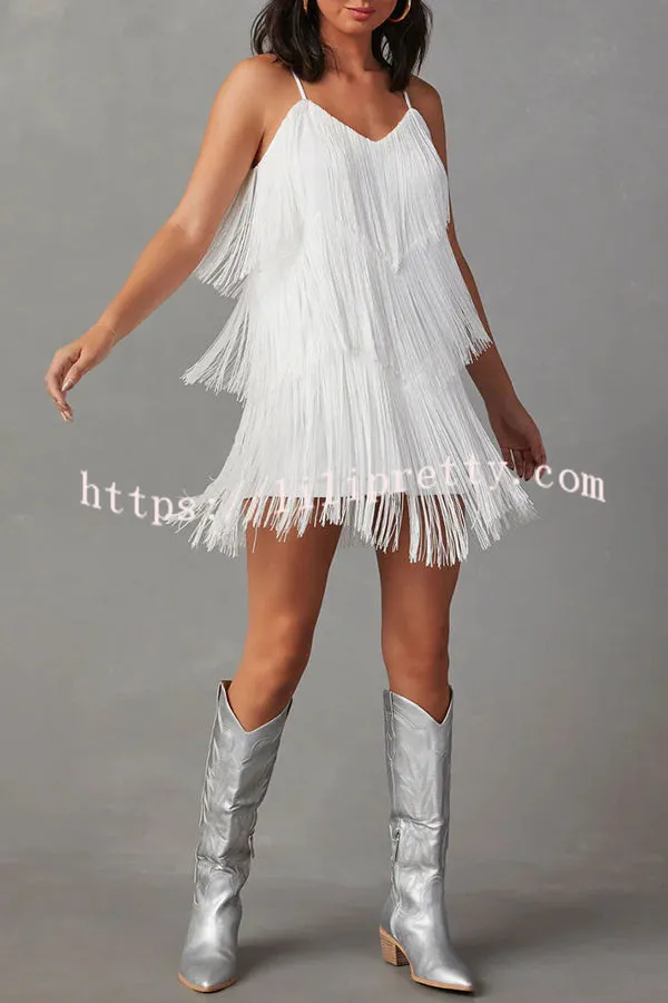 Rodeo Nights Fringed V Neck Mini Dress